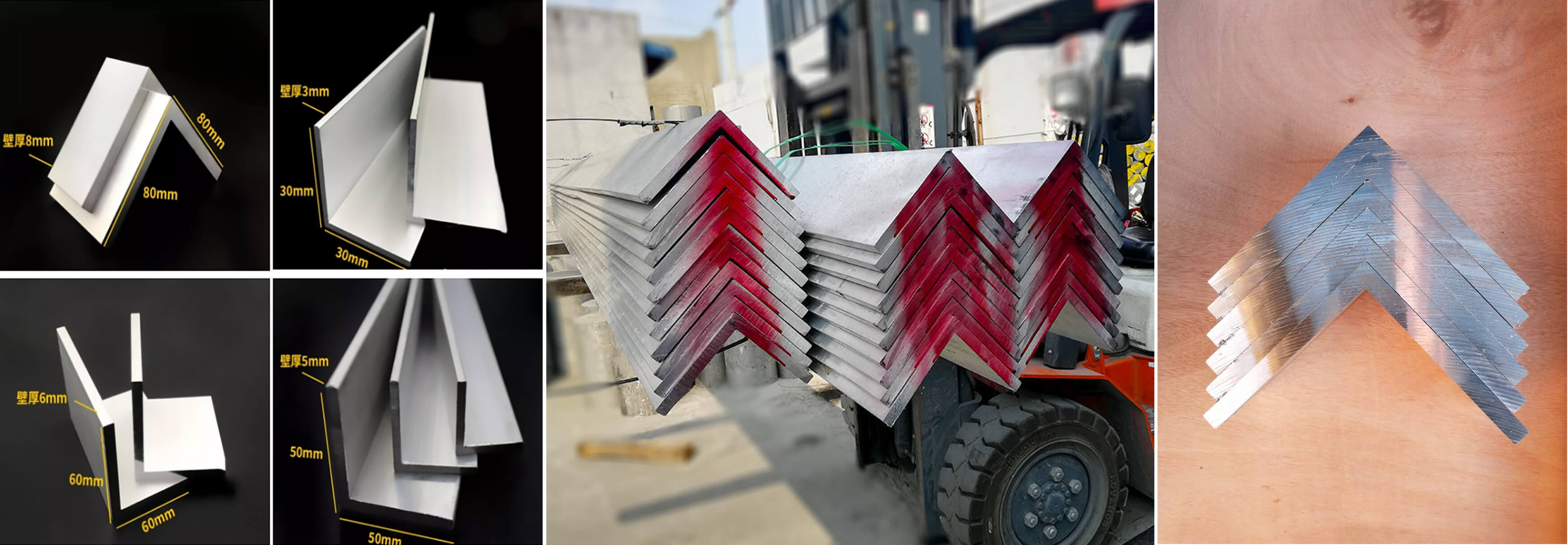 Extruded aluminum angle bars ready for structural assembly