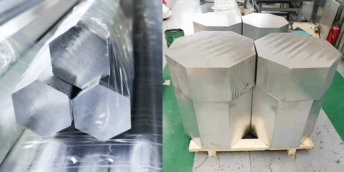 Technical specifications and dimensional measurements of aluminum hexagonal bars