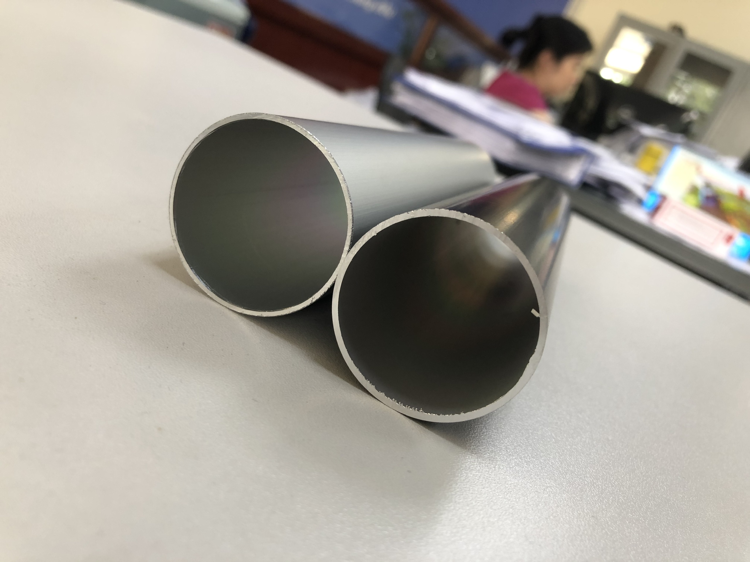 Detailed view of anodized aluminum tube surface finish